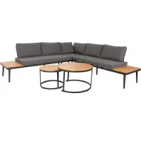 Mendler Tuinset -H54c, loungeset, bijzettafel Spun Poly Acaciahout Staal ~ bruin, kussens donkergrijs