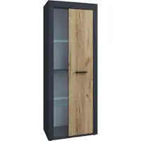 VCM Usilo vitrinekast 1 deur antraciet, eik decor.