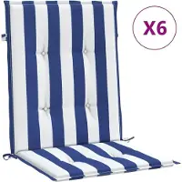 vidaXL Stoelkussens 6 st lage rug gestreept stof wit en blauw