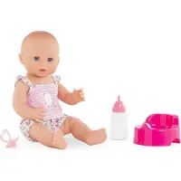 Corolle drink- en natbad Baby Emma - babypop voor 14 meisjes met 3 accessoires - flespotje en fopspeen - drinkt en gaat echt onbenullig voor kinderen