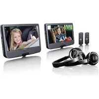 Lenco DVP-1046BK - 2x 10 inch draagbare DVD speler met oplaadbare batterij, twee hoofdtelefoons en twee montagebeugels voor in de auto - Zwart