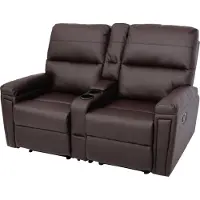 Mendler 2-zits bioscoopfauteuil -K17, relaxfauteuil TV fauteuil bank, Nosa vering bekerhouder compartiment ~ kunstleer bruin