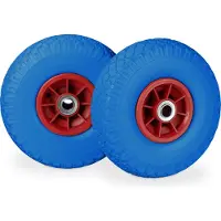 Relaxdays 2x steekwagenwiel 3.00-4 - rubberen luchtband - stalen velg - as met diameter 20 mm - 260x85 mm - blauw-rood