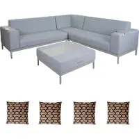 Mendler Aluminium tuinset -C47, bank, outdoor stof/textiel ~ blauw met opbergvak, kussens bruin