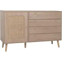Mendler Dressoir -M43, ladekast highboard, laden opbergvak, Kubu rotan hout melamine, eiken look