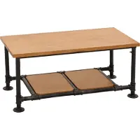 Mendler Salontafel -N27, woonkamer tafel bank tafel bijzettafel, industrieel massief hout metaal 48x100x50cm ~ natuur
