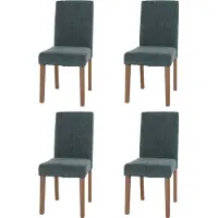 Mendler Set van 4 eetkamerstoelen Littau, keukenstoel met hoge rugleuning, stof/textiel chenille hout ~ groen, naturelkleurige poten