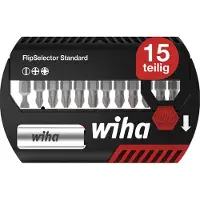 Wiha - 39049 - Bit Set FlipSelector 15-teilig 25 mm Gürtelclip 39049 Bitset 13-delig Plat, Kruiskop Phillips, Kruiskop Pozidriv
