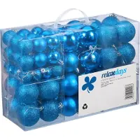 Relaxdays kerstballen - 100x st - blauw - 3, 4 en 6 cm - kunststof - Kerstbal