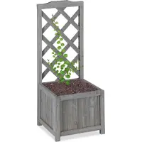 Relaxdays klimrek met plantenbak - hout - weerbestendig - balkon - tuin - rozen - klimop - 20 l - 90 cm - grijs