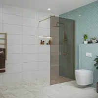 FortiFura Galeria inloopdouche - 100x200cm - rookglas - wandarm - Geborsteld Messing PVD (Goud) SW797940/SW797910
