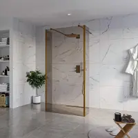 FortiFura Galeria Vrijstaande Inloopdouche - 100x200cm - Rookglas - antikalk - 8mm veiligheidsglas - 2 zijwanden 40cm - wandsteunen en hoekprofielen - Geborsteld koper PVD (Koper) SW927772