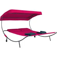 Hioshop Bindox hangmat, hangendeligstoel dubbele 130x120cm met dak, wielen, 2 kussens rood.