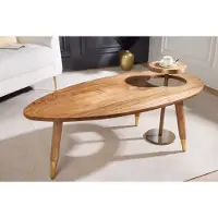 Invicta Massief houten salontafel GATSBY 110 cm bruin goud mango ovale ronde bijzettafel set van 2 retro design - 43348
