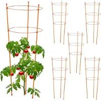 Relaxdays plantensteun set van 6 - metaal - kunststof - 76 cm hoog - 3 verstelbare ringen - binnen - buiten