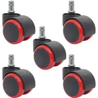 Mendler Set van 5 harde vloeren wielen -H86, bureaustoel wielen, 150kg draagvermogen Ø 11mm ~ rood