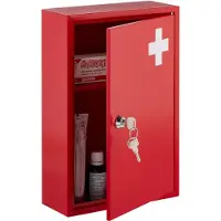 Relaxdays medicijnkastje - EHBO-kastje - badkamer - slot en 2 sleutels - metaal - rood