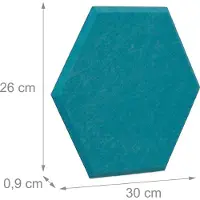 Relaxdays prikbord vilt - set van 6 - 26x30x0,9 cm - hexagon - zelfklevend - incl. punaises - blauw