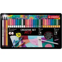 Stabilo ARTY Creative Set - Set Pen 68 Brush & Pen 68 & Point 88 - Metalen Arty Etui Met 30 Stuks
