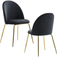 Wohnling Eetkamerstoel, set van 2, fluweel, zwart, gestoffeerd, keukenstoel, stof met gouden poten, schaalstoel, Scandinavische gestoffeerde stoel met fluweelbekleding