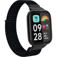 Strap-it Nylon smartwatch bandje - Comfortabele nylon band met klittenbandsluiting geschikt voor Xiaomi Redmi Watch 3 Active / Lite - zwart