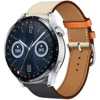 Strap-it Lederen smartwatch bandje - geschikt voor Huawei Watch GT 2 / GT 3 / GT 3 Pro 46mm / GT 4 46mm / GT 5 & 5 Pro (46mm) / GT 2 Pro / GT Runner / Watch 3 / Watch 3 Pro - donkerblauw/wit