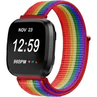 Strap-it Nylon Smartwatch bandje - Geschikt voor Fitbit Versa / Versa 2 nylon bandje - regenboog - Horlogeband / Polsband / Armband
