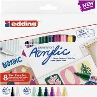 Edding Acrylverf starter set Nordic - 8 Acryl markers - Watervast - Inclusief A6-briefkaartenset
