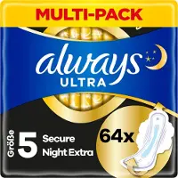 Always Ultra Secure Night Extra - Maat 5 - Maandverband Met Vleugels - Voordeelbox 64 stuks