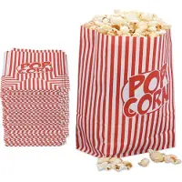 Relaxdays popcorn zakjes - set van 48 - papier - retro-look - gestreept - rood-wit