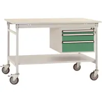 Manuflex BB5381.6011 Compleet bijzettafel basismobiel met melamine schijf + behuizing onderbouw, bxdxh: 1500 x 800 x 850 mm Reseda groen (RAL 9010)