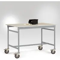 Manuflex LB4038.9006 ESD ESD-bijzettafel basismobiel met melamine tafelblad in aluminium zilver vergelijkbaar met RAL 9006, bxdxh: 1250 x 600 x 853 mm