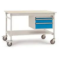 Manuflex BB5387.5012 Compleet bijzettafel basismobiel met kunststof plaat + behuizing onderbouw, bxdxh: 1500 x 800 x 850 mm Lichtblauw (RAL 5012)