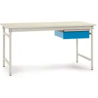 Manuflex BB5251.0002 Compleet bijzettafel basis stationair met melamine schijf + enkele lade, bxdxh: 1500 x 800 x 780 mm Grijs-wit (RAL 7035)