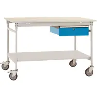Manuflex TP5341.5012 Compleet bijzettafel basismobiel met melamine schijf + enkele lade, bxdxh: 1250 x 800 x 850 mm Lichtblauw (RAL 5012)