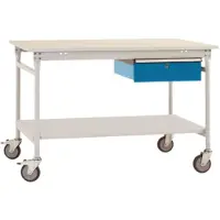 Manuflex TP5341.5007 Compleet bijzettafel basismobiel met melamine schijf + enkele lade, bxdxh: 1250 x 800 x 850 mm Stralend blauw (RAL 5007)