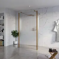 FortiFura Galeria Vrijstaande Inloopdouche - 110x200cm - Helder geribbeld - antikalk - 8mm veiligheidsglas - 2 zijwanden 40cm - wandsteunen en hoekprofielen - Geborsteld koper PVD (Koper) SW927772