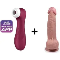 Satisfyer Pro 2 Gen 3 Rood Connect App met Handful Medium Dildo Combinatie Voordeel Set