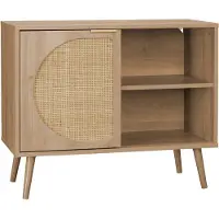 Sweeek Dressoir met 1 deur en plank houtlook en rotan 80cm Naturel