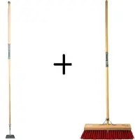 Synx Tools Rechte schoffel 14cm & Nylons StraatBezem 50cm - Onkruidverwijderaar - Schoffel met Steel - 160 cm steel met hilt - Buiten bezem Kunststof haren - Bezem met Steel 150 cm