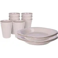 PlasticForte Verjaardag/kinder/camping borden/beker set - 16x stuks - beige - kunststof - onbreekbaar