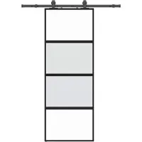 vidaXL Schuifdeur met beslagset 76x205 cm gehard glas zwart
