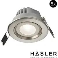 Hasler Inbouwspot Häsler Tarragona Incl. Fase Aansnijding Dimbaar 8 cm 4 Watt Helder Wit RVS Set 5x