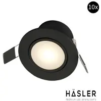 Hasler Inbouwspot Häsler Zaragoza Incl. Fase Aansnijding Dimbaar 8.3 cm 4 Watt Warm Wit Mat Zwart Set 10x
