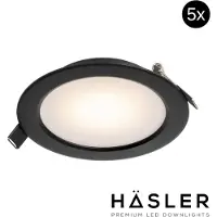 Hasler Inbouwspot Häsler Zamorra Incl. Fase Aansnijding Dimbaar 13.7 cm 8 Watt Warm Wit Zwart Set 5x