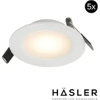 Hasler Inbouwspot Häsler Toscana Incl. Fase Aansnijding Dimbaar 9.2 cm 4 Watt Warm Wit RVS Wit Set 5x