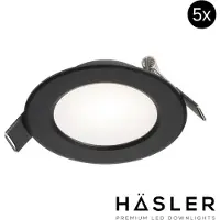 Hasler Inbouwspot Häsler Murcia Incl. Fase Aansnijding Dimbaar 9.2 cm 4 Watt Helder Wit Zwart Set 5x