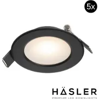 Hasler Inbouwspot Häsler Murcia Incl. Fase Aansnijding Dimbaar 9.2 cm 4 Watt Warm Wit Zwart Set 5x