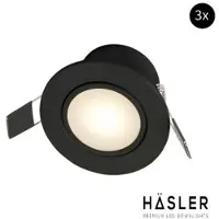 Hasler Inbouwspot Häsler Zaragoza Incl. Fase Aansnijding Dimbaar 8.3 cm 4 Watt Warm Wit Mat Zwart Set 3x