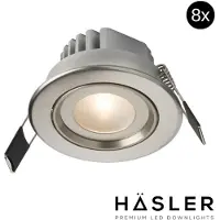 Hasler Inbouwspot Häsler Tarragona Incl. Fase Aansnijding Dimbaar 8 cm 4 Watt Warm Wit RVS Set 8x